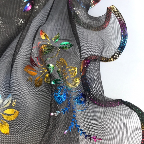 New! Floral Metallic Chiffon Scarf - Picture 3 of 9